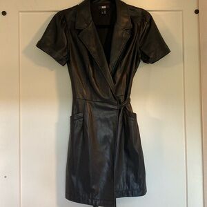 Paige Black Leather Wrap Dress